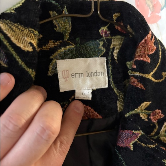 Erin London Black Blazer with Elegant Botanical Print vintage - Picture 5 of 10